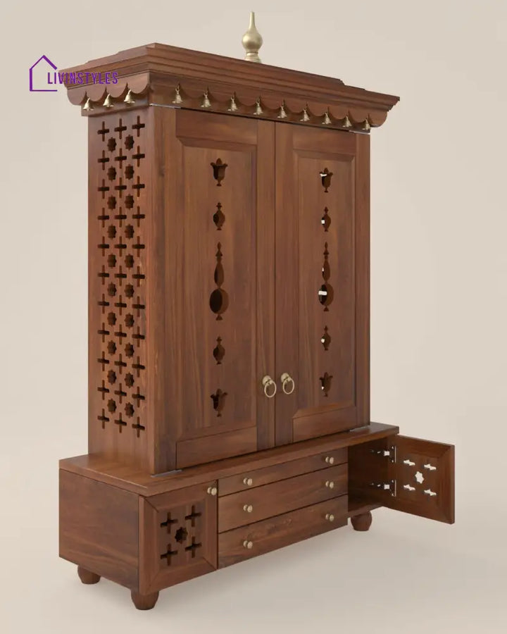 Maria Large Wooden Pooja Mandir for Home | Handcrafted Home Temple - Honey