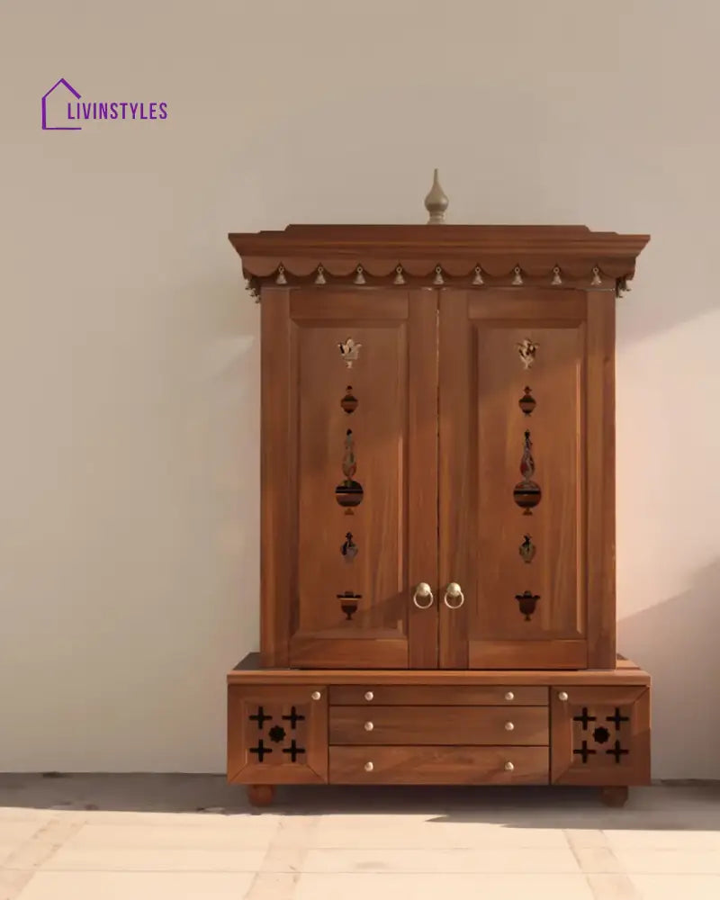 Maria Large Wooden Pooja Mandir for Home | Handcrafted Home Temple - Honey