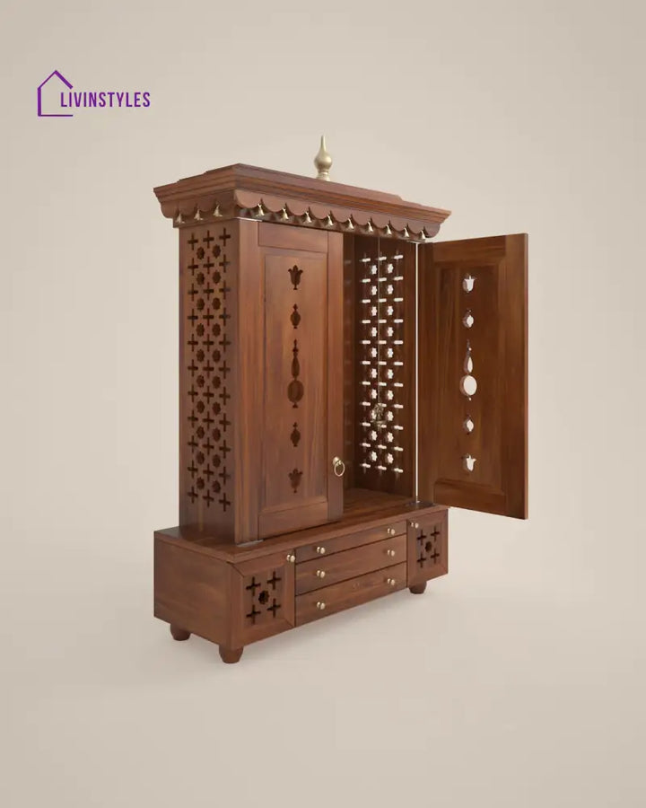 Maria Large Wooden Pooja Mandir for Home | Handcrafted Home Temple - Honey