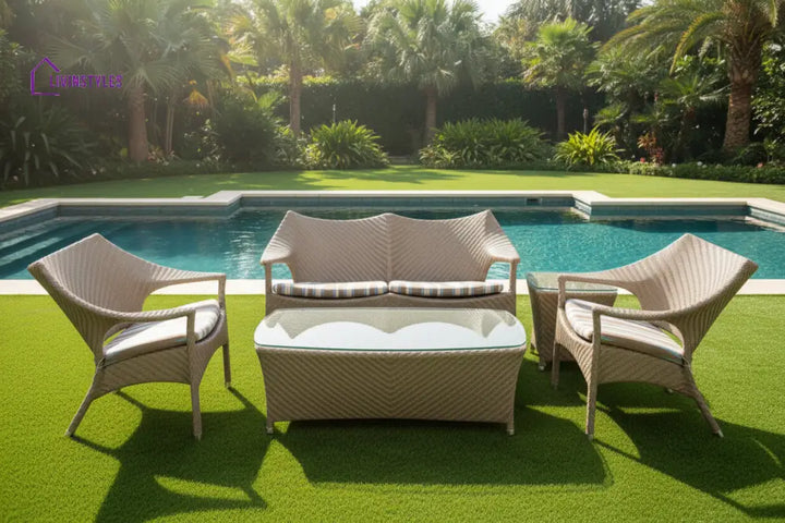 María Outdoor Sofa Set 2 Seater 2 Single seater and 1 Center Table (Beige) - Sofa Sets