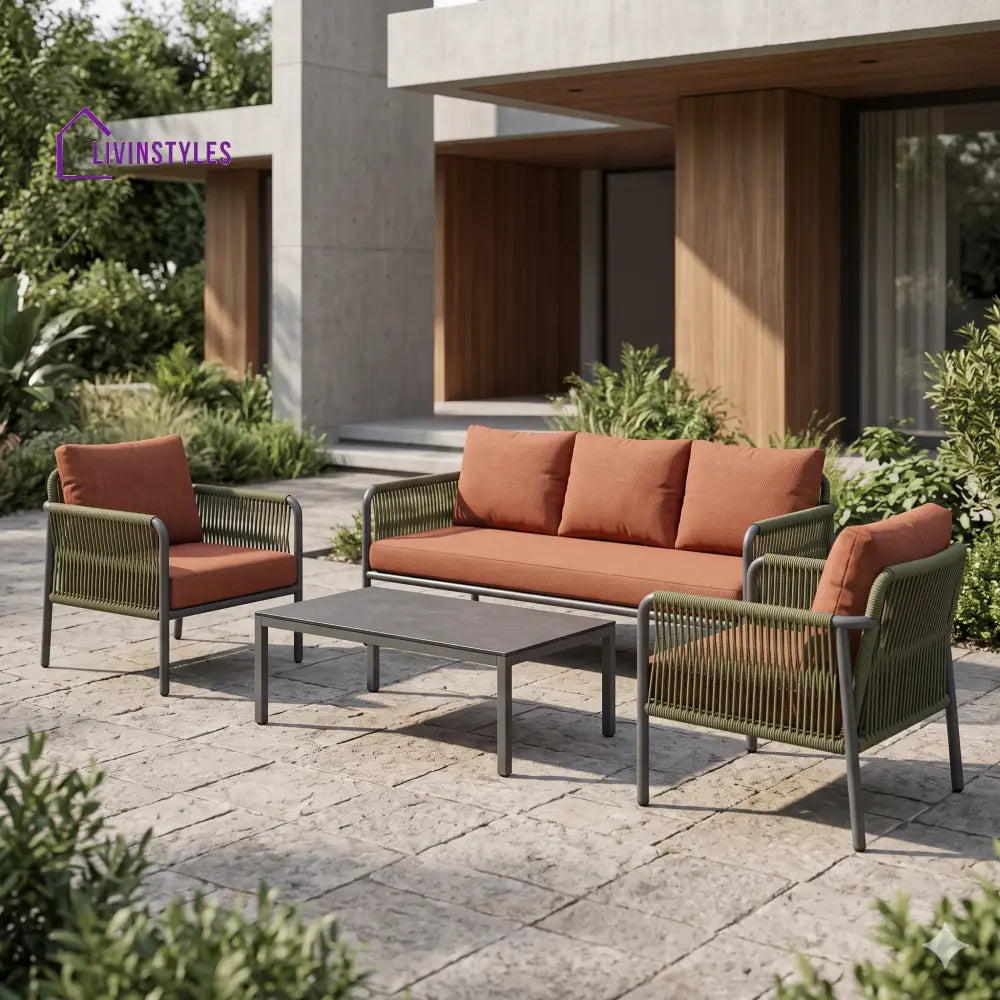 Maria Premium MS Frame with Powder Coated Outdoor Sofa Set with Weather Proof Fabric