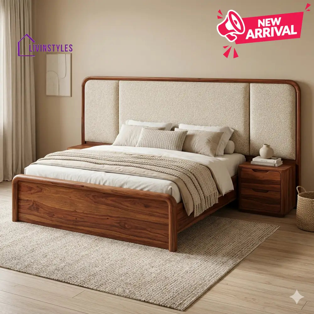 Maria Premium Sheesham Wood Bed with Velvet Headboard