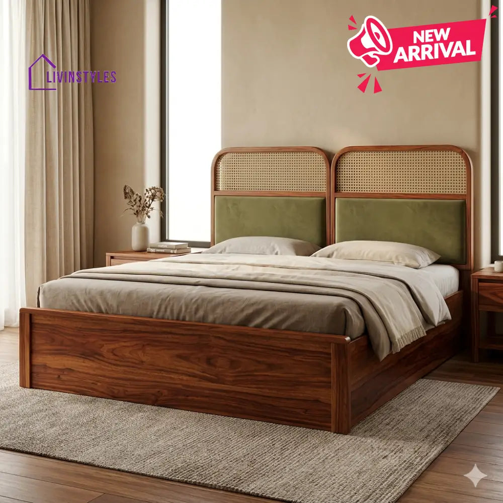 Maria Premium Sheesham Wood Bed with Velvet Headboard