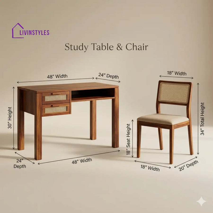 Maria Sheesham Wood Study Table and Chair Set for Students | Kids | Adults