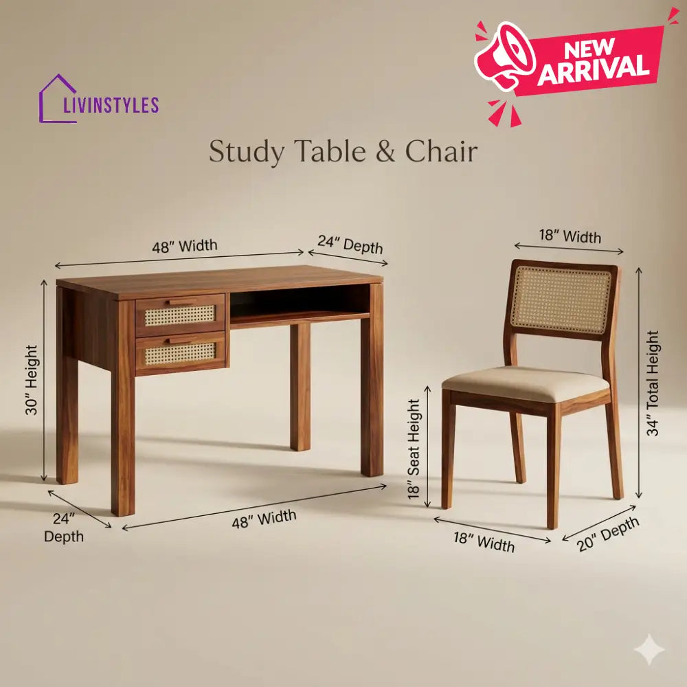 Maria Sheesham Wood Study Table and Chair Set for Students | Kids | Adults