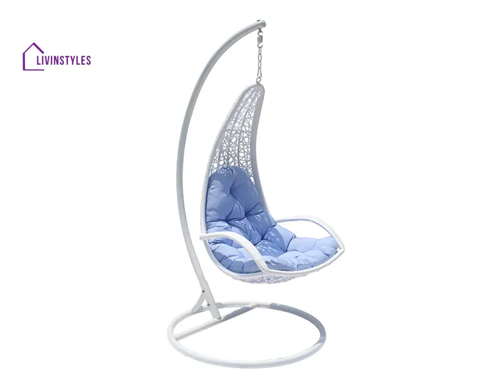 Maria Single Seater Hanging Swing With Stand For Balcony | Garden (White) Swings