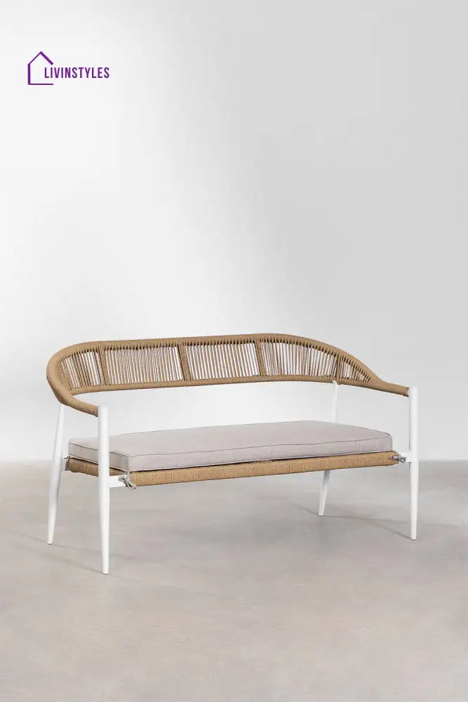 Marianela Outdoor Sofa Set 2 Seater 2 Single seater and 1 Center Table Set (White + Brown) Braided & Rope - Sofa Sets