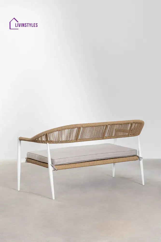 Marianela Outdoor Sofa Set 2 Seater 2 Single seater and 1 Center Table Set (White + Brown) Braided & Rope - Sofa Sets