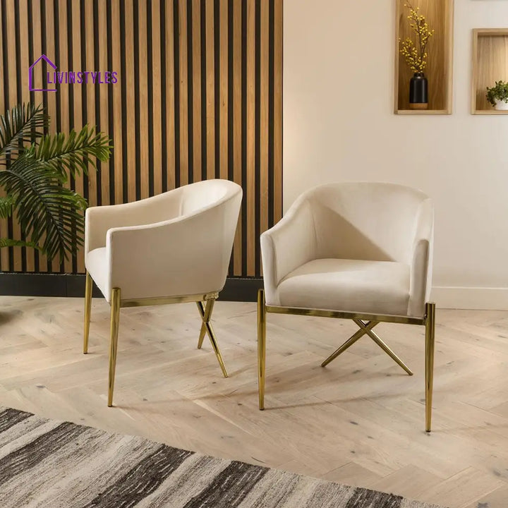 Marianna Dining Carver Chair Set of 2 Cream Velvet Curved Back on Gold Legs Dining Room / Dining Chairs