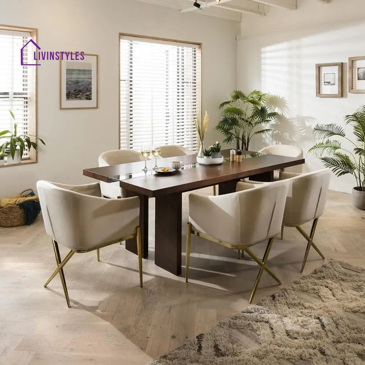 Marianna Dining Carver Chair Set of 2 Cream Velvet Curved Back on Gold Legs Dining Room / Dining Chairs
