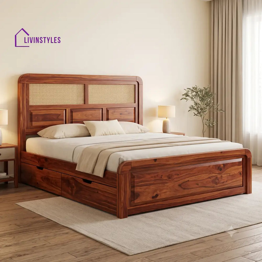 Marie Premium Wooden Bed with Drawer Storage | King Size Bed & Queen Size Bed Online