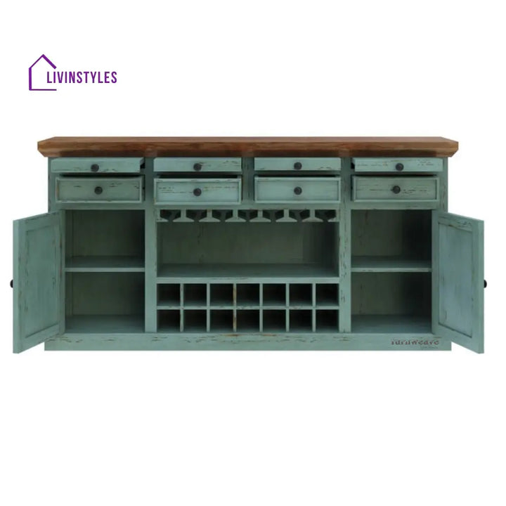 Mariia Wooden Drink Cabinet Bar Counter (Teal Distress) simple