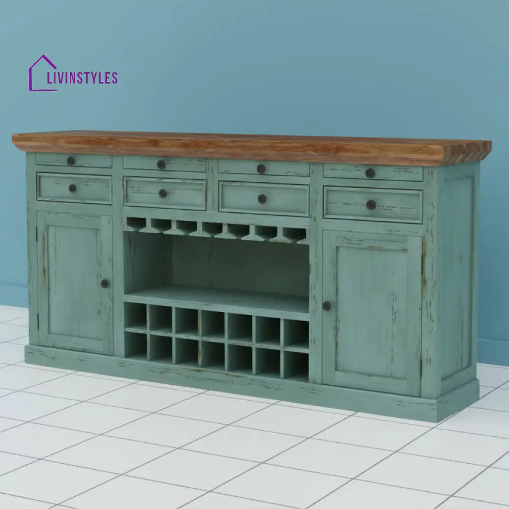 Mariia Wooden Drink Cabinet Bar Counter (Teal Distress) simple