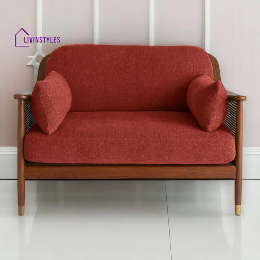 Marika 1 Seater Teak Wood & Rattan Antique Brass Sofa Burnt Orange Sofas