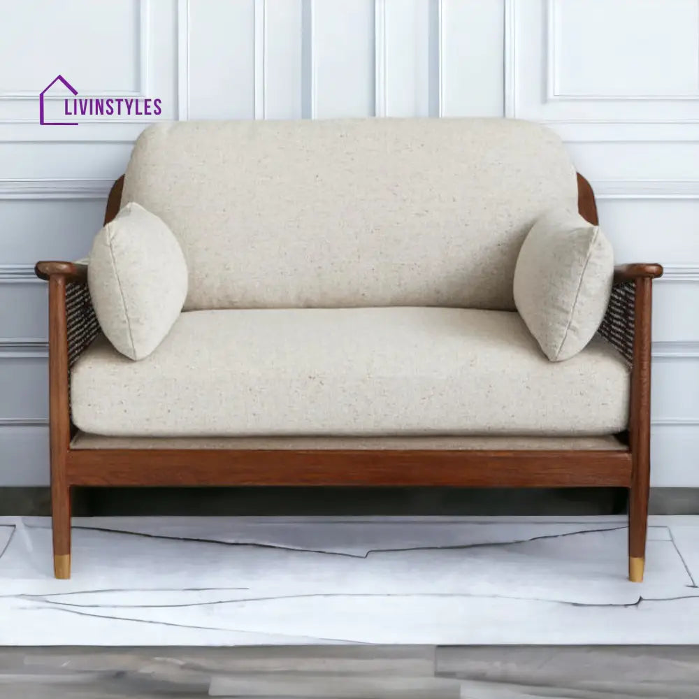 Marika 1 Seater Teak Wood & Rattan Antique Brass Sofa Jute Sofas