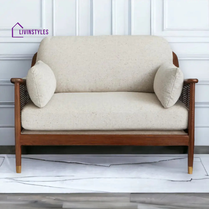 Marika 1 Seater Teak Wood & Rattan Antique Brass Sofa Jute Sofas
