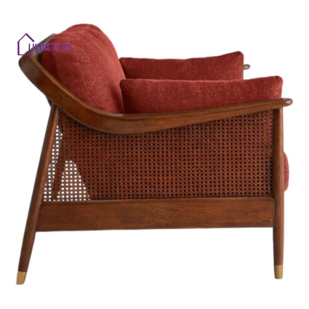 Marika 1 Seater Teak Wood & Rattan Antique Brass Sofa Sofas