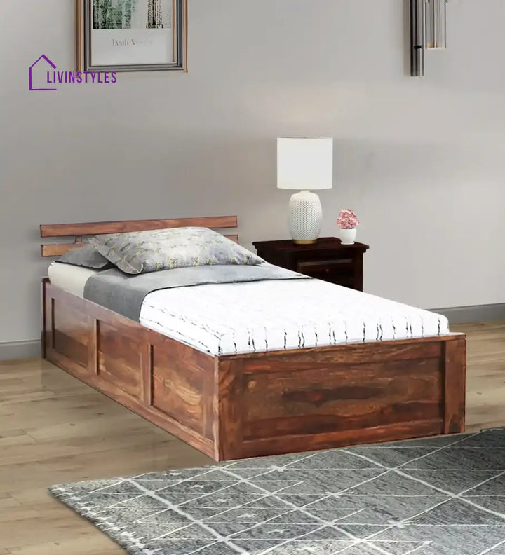 Amol Sheesham Wood Storage Single Beds Natural Bedroom Furniture Sets