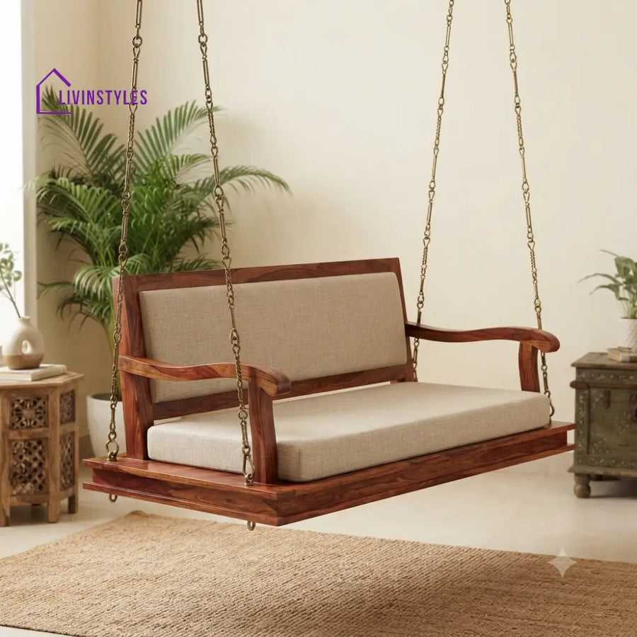 Marine 2 Seater Wooden Swing for Home | Wooden Jhula for home