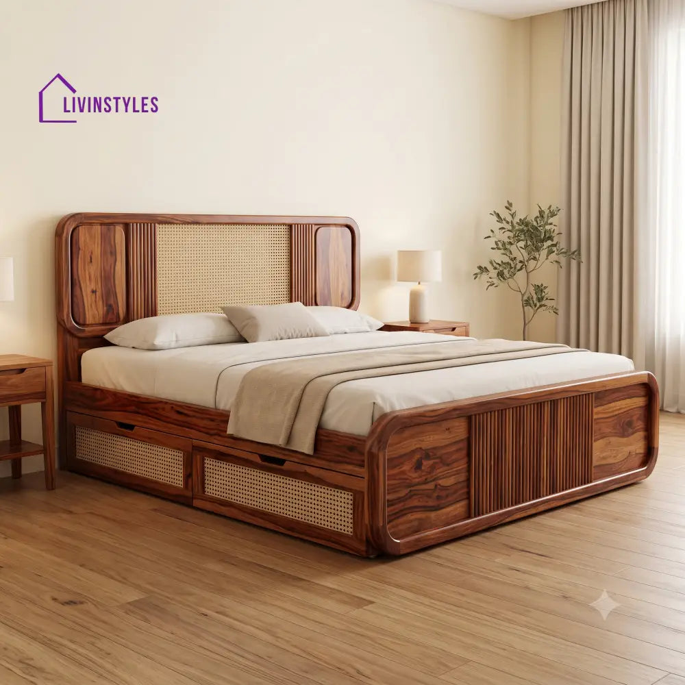 Marine Premium Wooden Bed with Drawer Storage | King Size Bed & Queen Size Bed Online