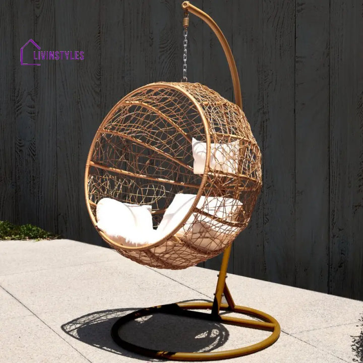 Marino Single Seater Hanging Swing With Stand For Balcony Garden Swing (Honey) - Swings