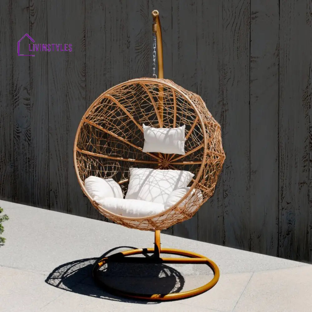 Marino Single Seater Hanging Swing With Stand For Balcony Garden Swing (Honey) - Swings