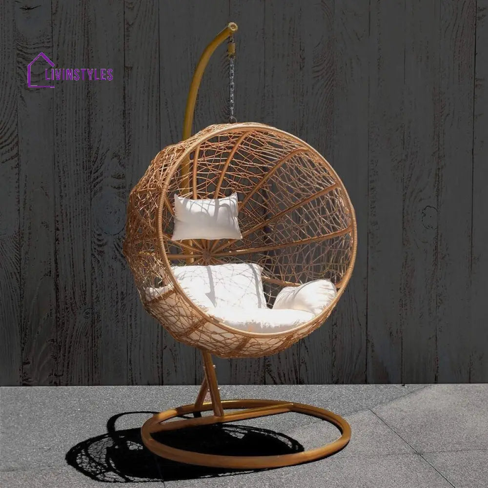 Marino Single Seater Hanging Swing With Stand For Balcony Garden Swing (Honey) - Swings
