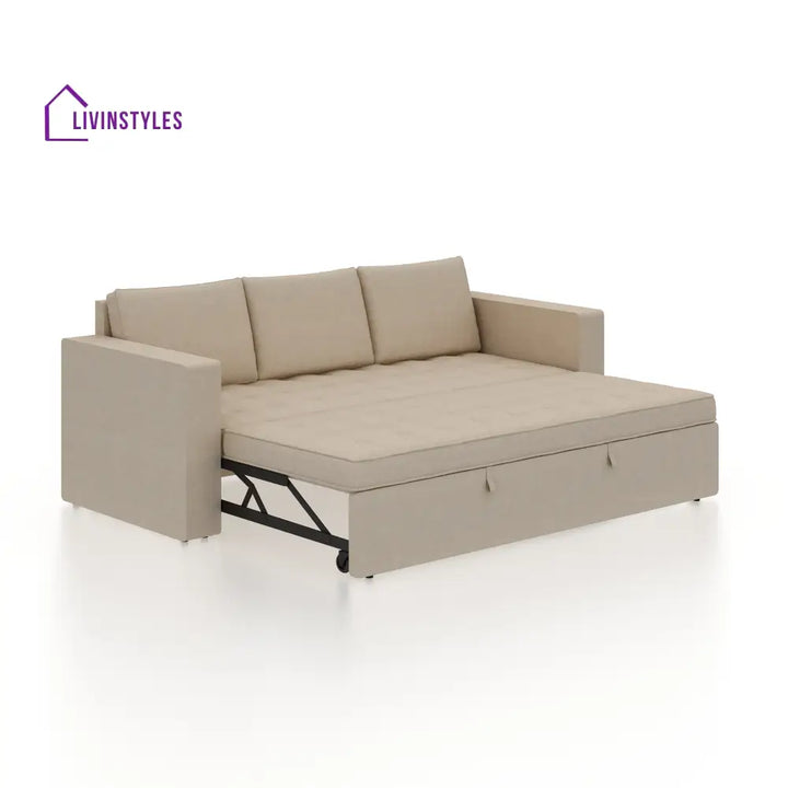 Mario Three Seater Upholstered Sofa Cum Bed Velvet - 12 Months Warranty - CREAM - Seasame - Sofa Cum Bed