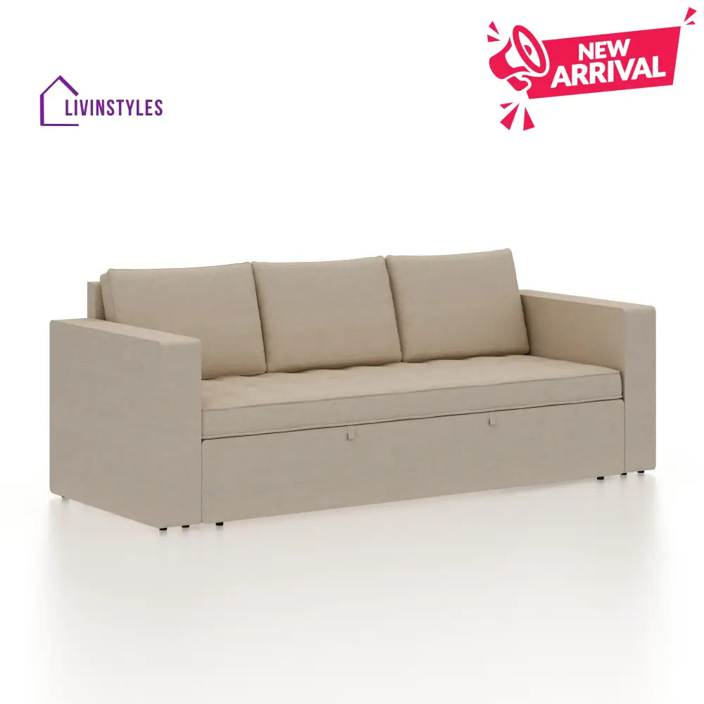 Mario Three Seater Upholstered Sofa Cum Bed Velvet - 12 Months Warranty - CREAM - Seasame - Sofa Cum Bed
