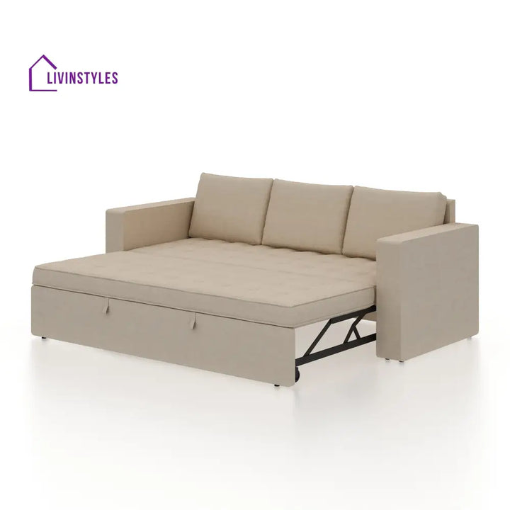 Mario Three Seater Upholstered Sofa Cum Bed Velvet - 12 Months Warranty - CREAM - Seasame - Sofa Cum Bed