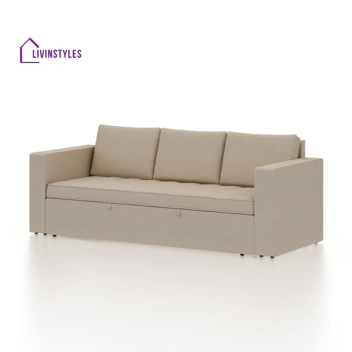 Mario Three Seater Upholstered Sofa Cum Bed Velvet - 12 Months Warranty - CREAM - Seasame - Sofa Cum Bed