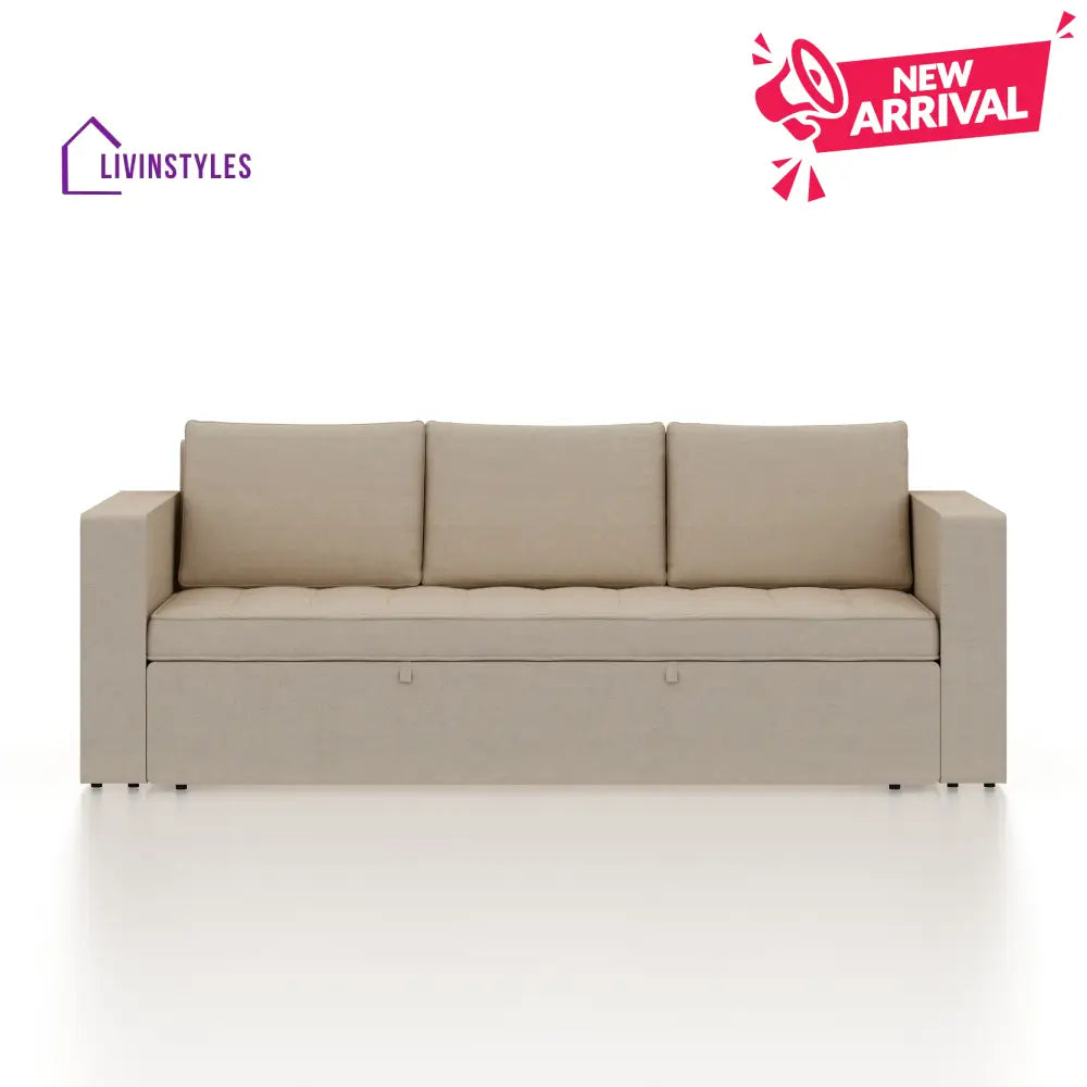Mario Three Seater Upholstered Sofa Cum Bed Velvet - 12 Months Warranty - CREAM - Seasame - Sofa Cum Bed