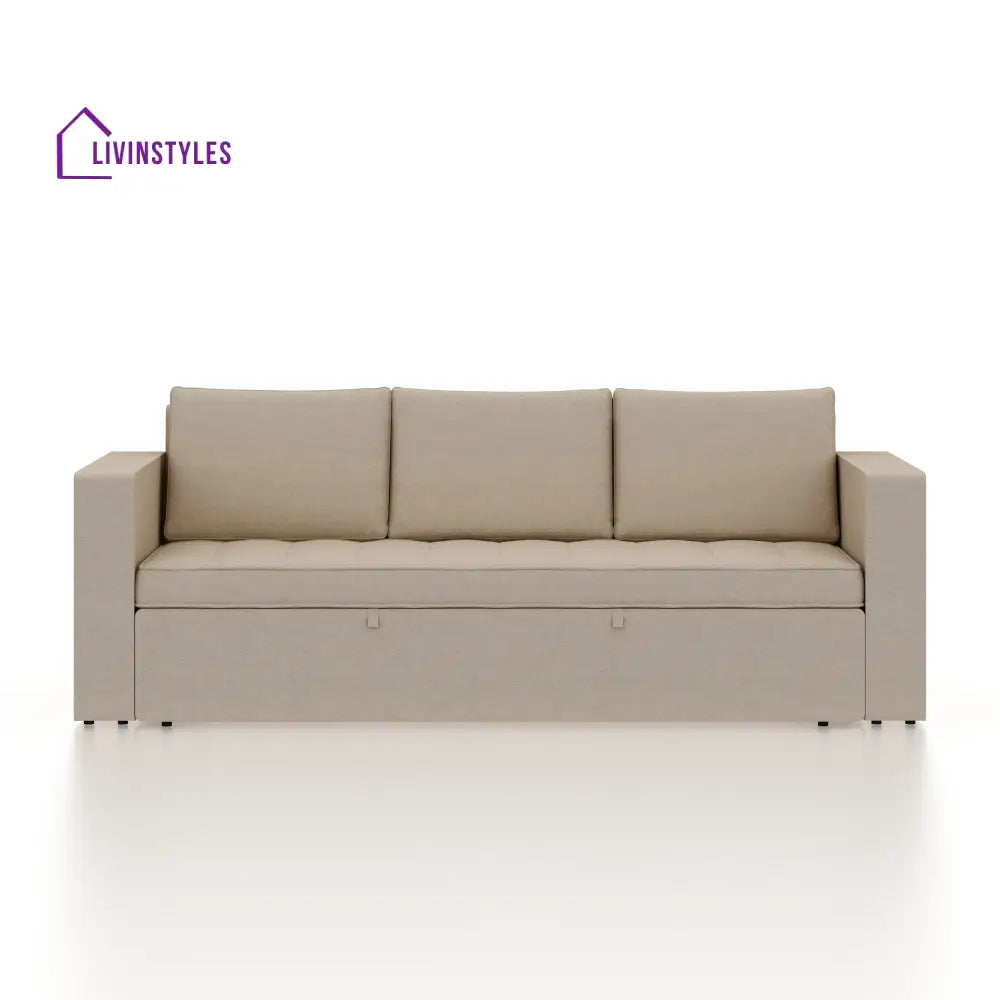 Mario Three Seater Upholstered Sofa Cum Bed Velvet - 12 Months Warranty - CREAM - Seasame - Sofa Cum Bed