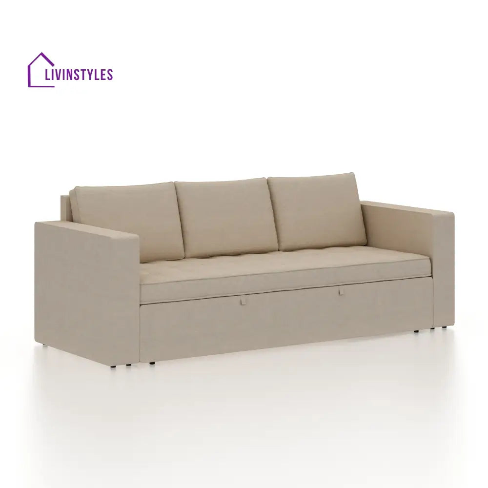 Mario Three Seater Upholstered Sofa Cum Bed Velvet - 12 Months Warranty - CREAM - Seasame - Sofa Cum Bed