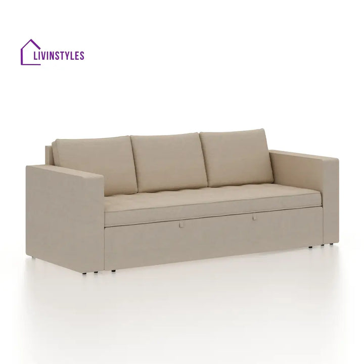 Mario Three Seater Upholstered Sofa Cum Bed Velvet - 12 Months Warranty - CREAM - Seasame - Sofa Cum Bed