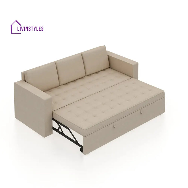 Mario Three Seater Upholstered Sofa Cum Bed Velvet - 12 Months Warranty - CREAM - Seasame - Sofa Cum Bed