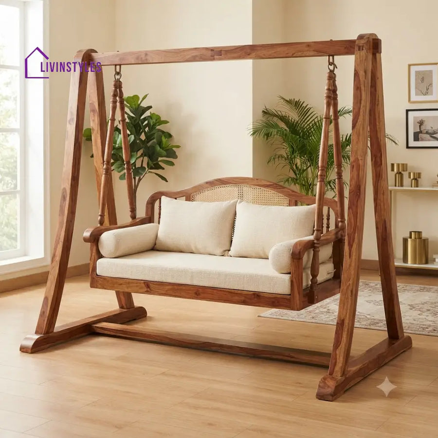 Marion 2 Seater Wooden Swing for Home | Wooden Jhula for home