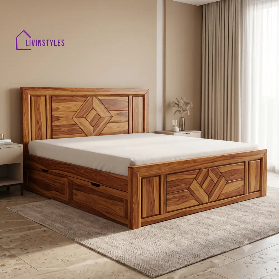 Marion Premium Wooden Bed with Drawer Storage | King Size Bed & Queen Size Bed Online