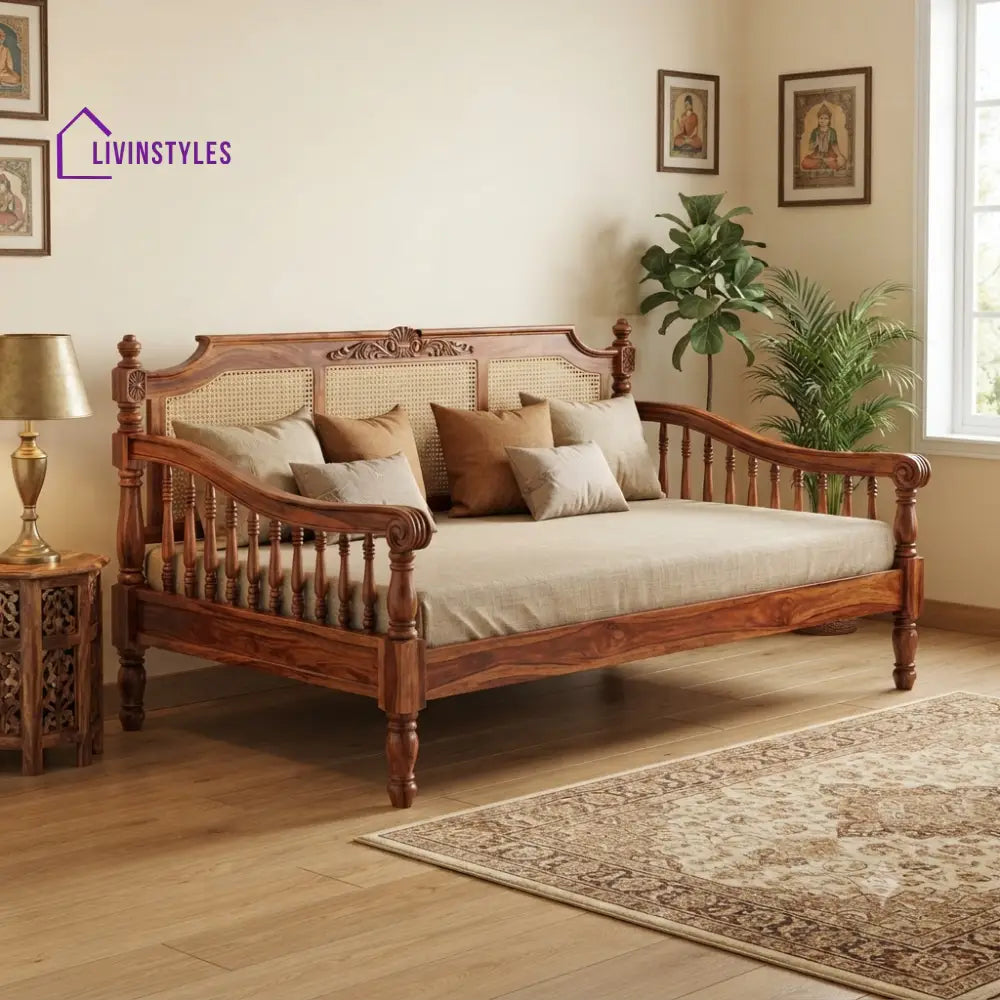 Marion Wooden Divan Bed for Living Room | Solid Sheesham Wood