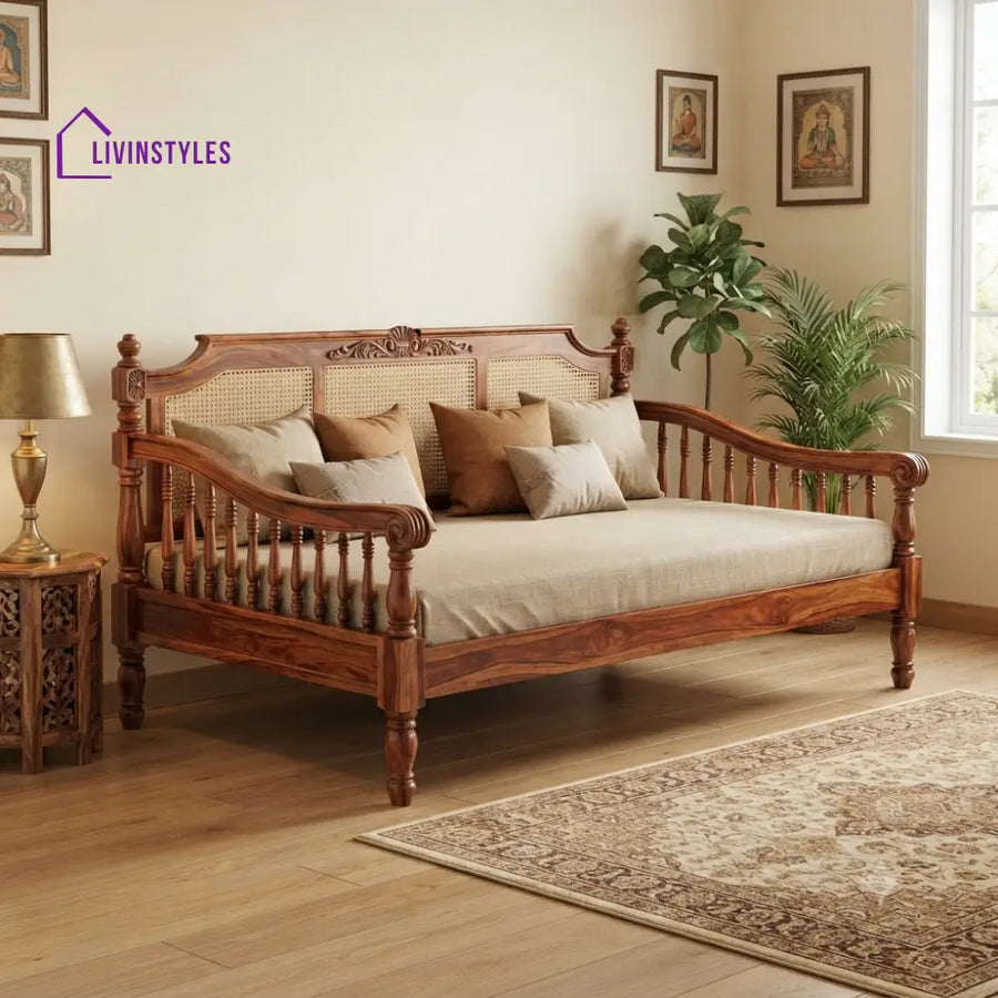 Marion Wooden Divan Bed for Living Room | Solid Sheesham Wood