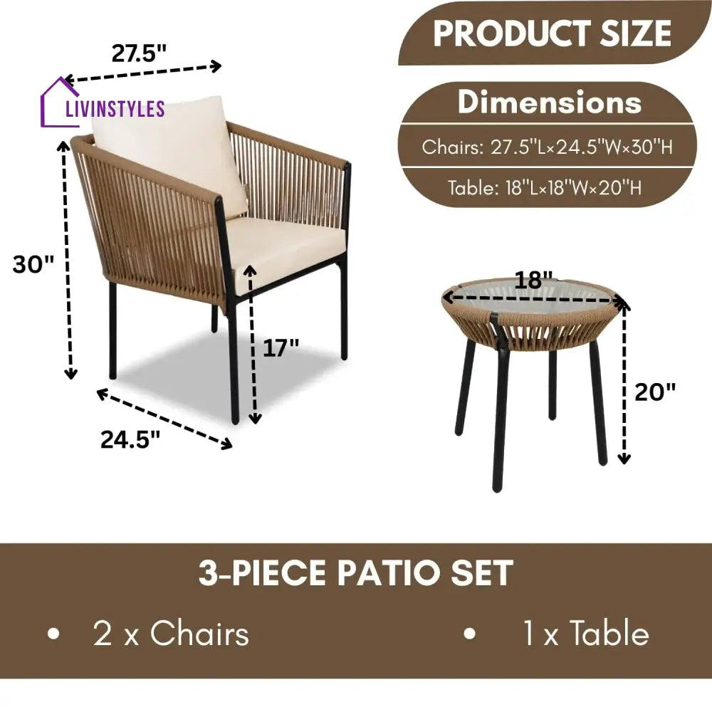 Mariposa Outdoor Rope Patio Set with Glass Top Table - Patio Set