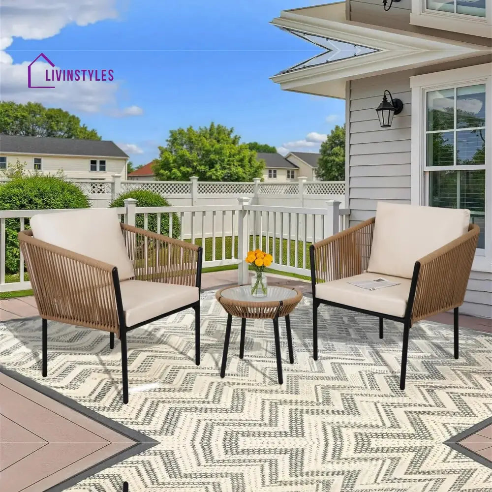 Mariposa Outdoor Rope Patio Set with Glass Top Table - Patio Set