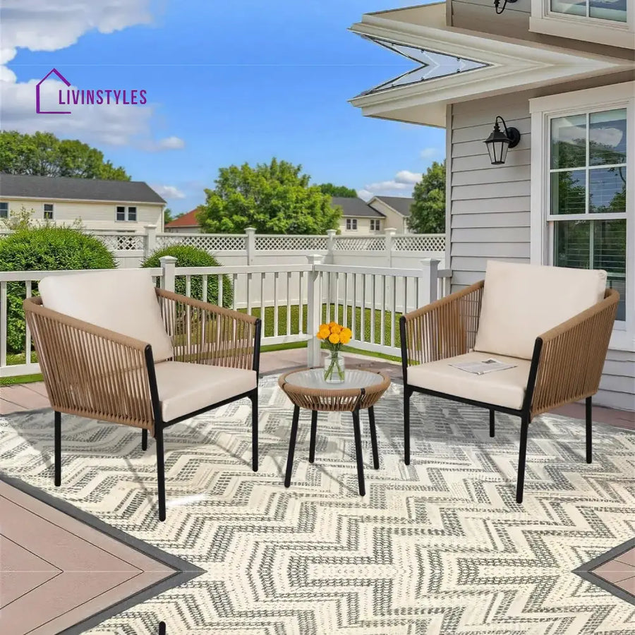 Mariposa Outdoor Rope Patio Set with Glass Top Table - Patio Set