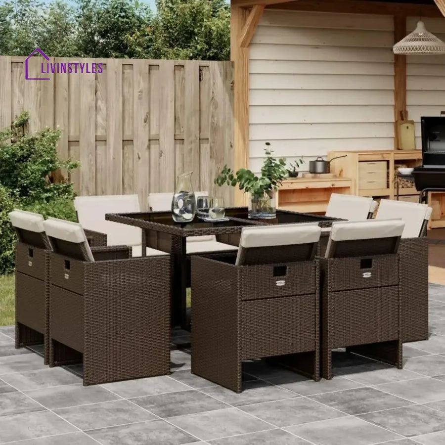 Marit Outdoor Rattan Wicker Dinning Set 9-Piece - Dining Set