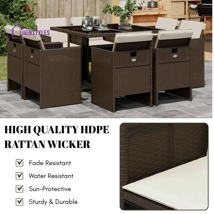 Marit Outdoor Rattan Wicker Dinning Set 9-Piece - Dining Set