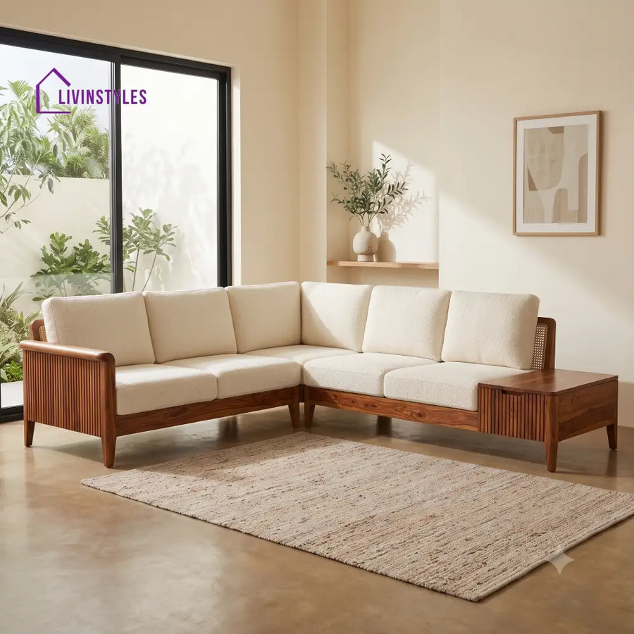 Marius Premium L Shaped Wooden Sofa Set for Living Room