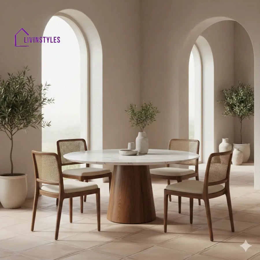 Mark Round Solid Sheesham Wood Dining Table Set | Roud 4 Seater Dining Table Set