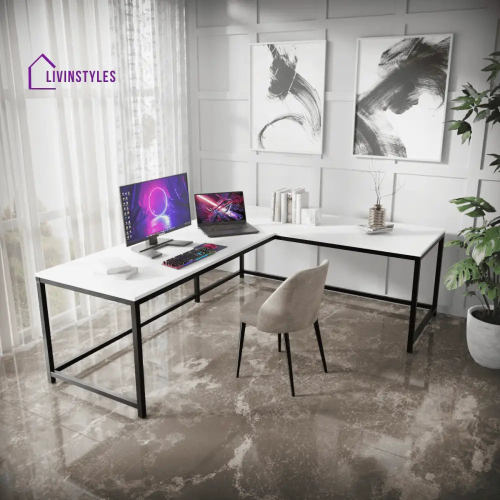 Marshal Computer Table With Open Storage | Computer Table | Study Table for Home WHITE / Large Art & Drafting Tables