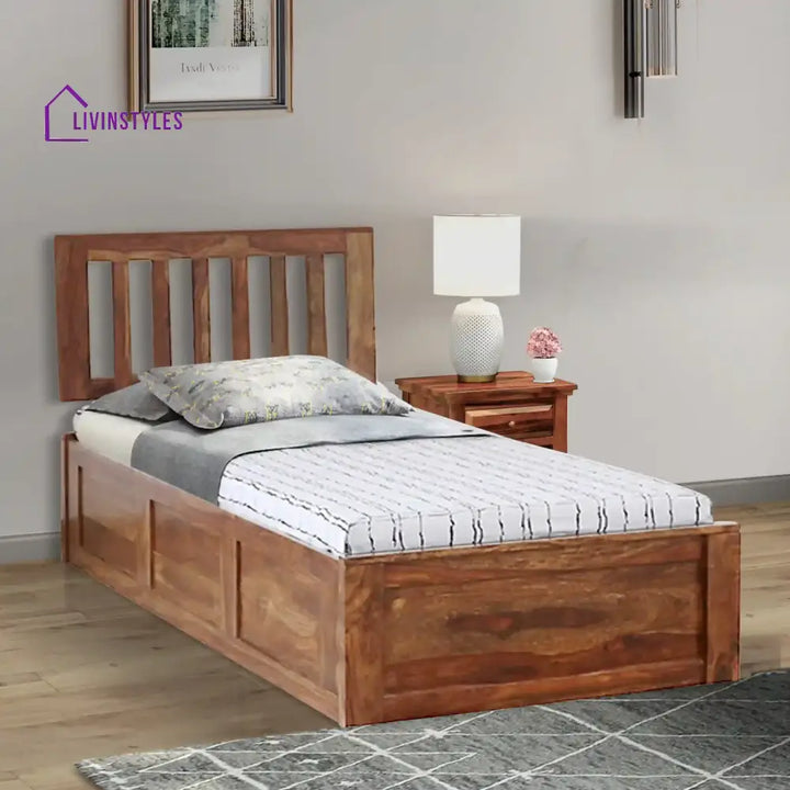 Bhawika Sheesham Wood Single Beds With Storage Natural Bedroom Furniture Sets