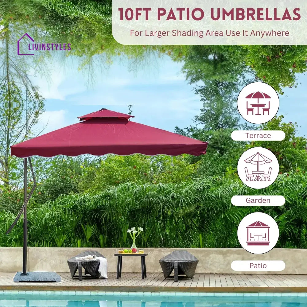 Marta Side Pole Square Shape Outdoor Umbrella With Marble Base (Red) Patio Umbrella